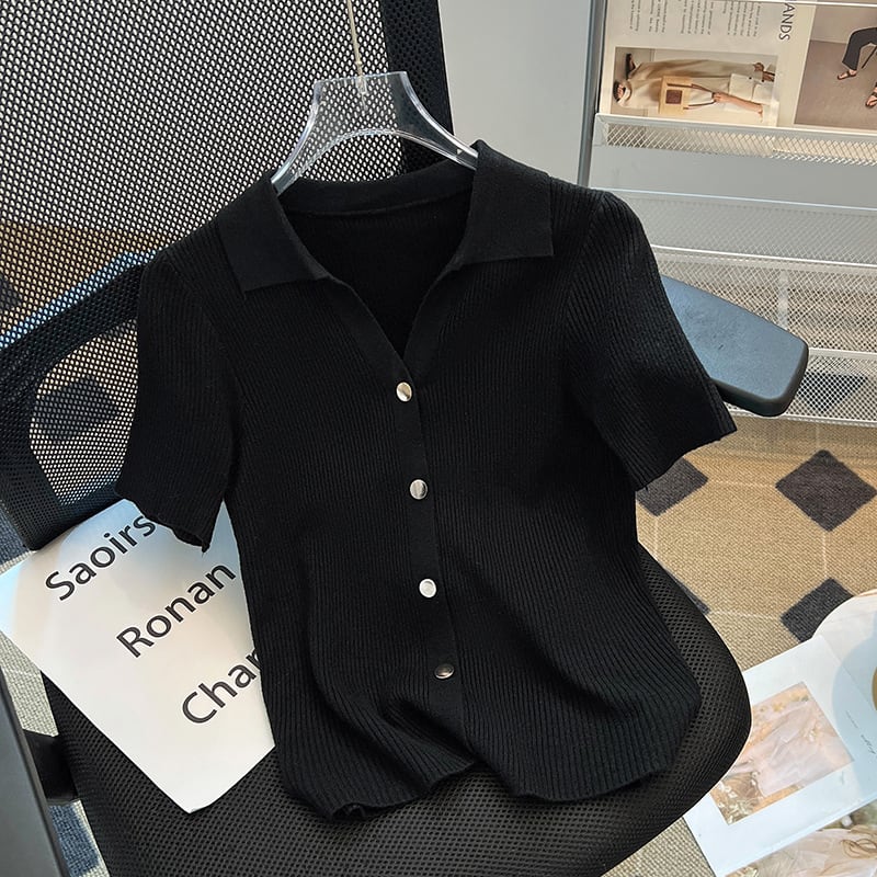 【tops】POLOネックニットＴシャツF7401