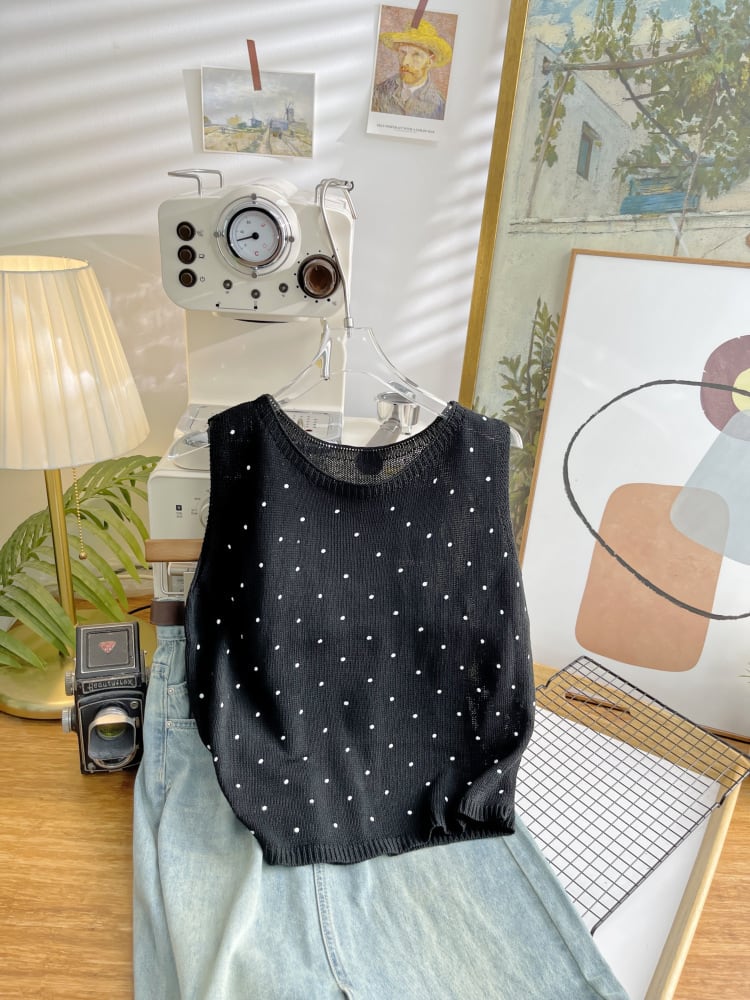 【tops】ノースリーブドット柄トップス　M24555