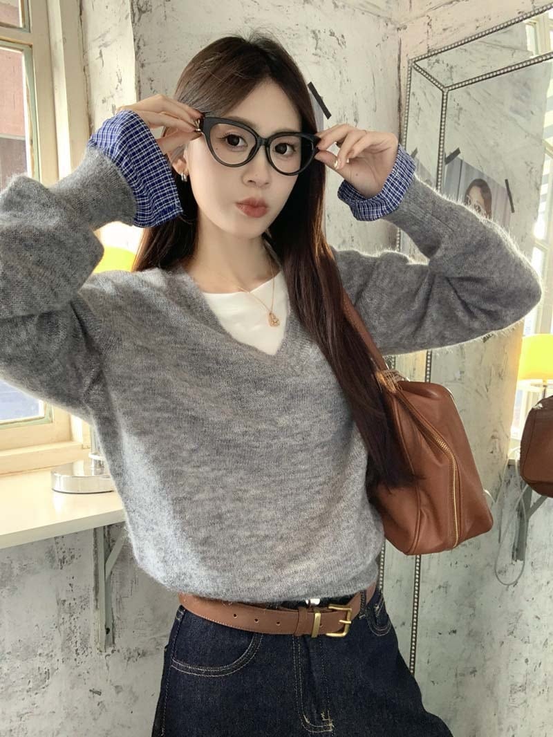【tops】切り替えニットセーター　M27498