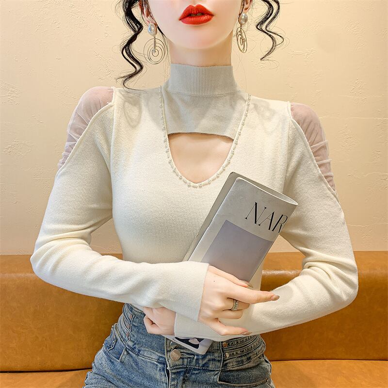 【tops】シースルーショルダーニットトップス　M28082