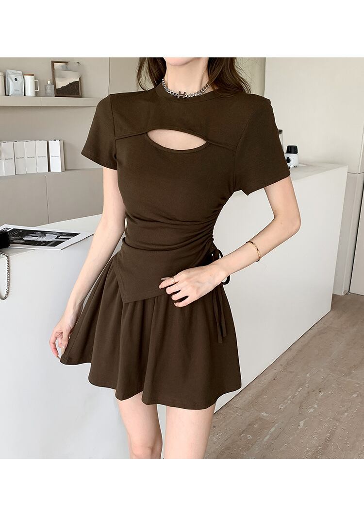 【set】透かし彫りトップス+スカート２点セットG21323