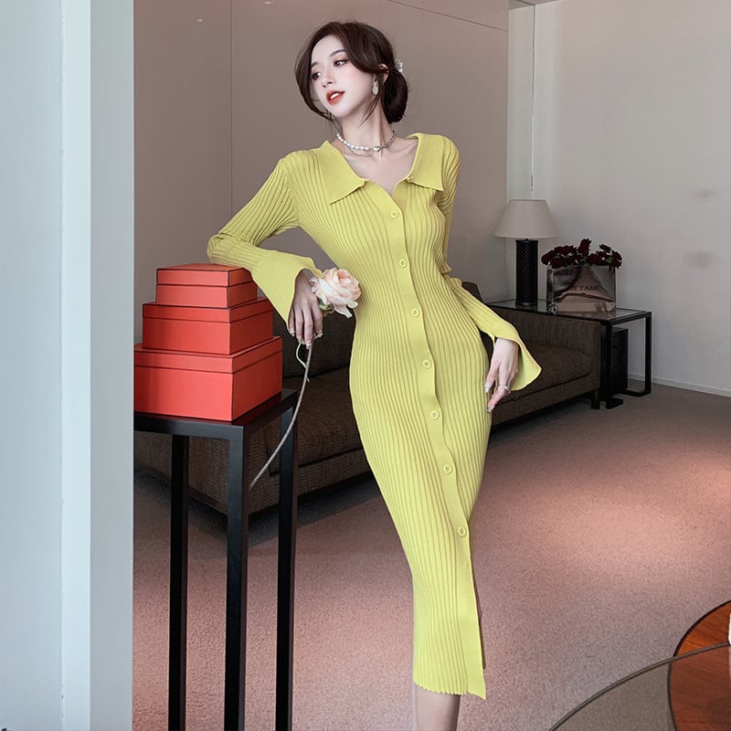 【dress】ボタンデザインニットワンピース　M28240