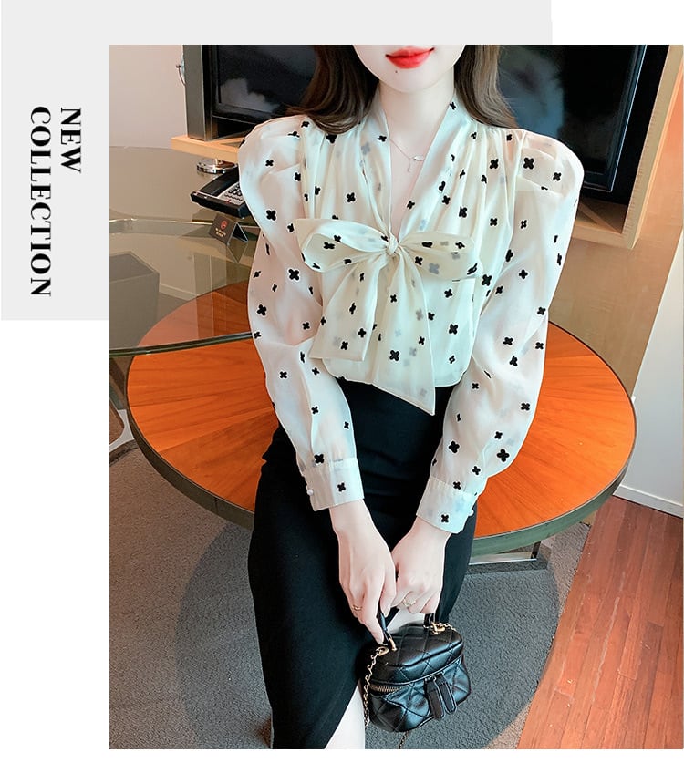 【tops】リボン付きブラウス　M29372