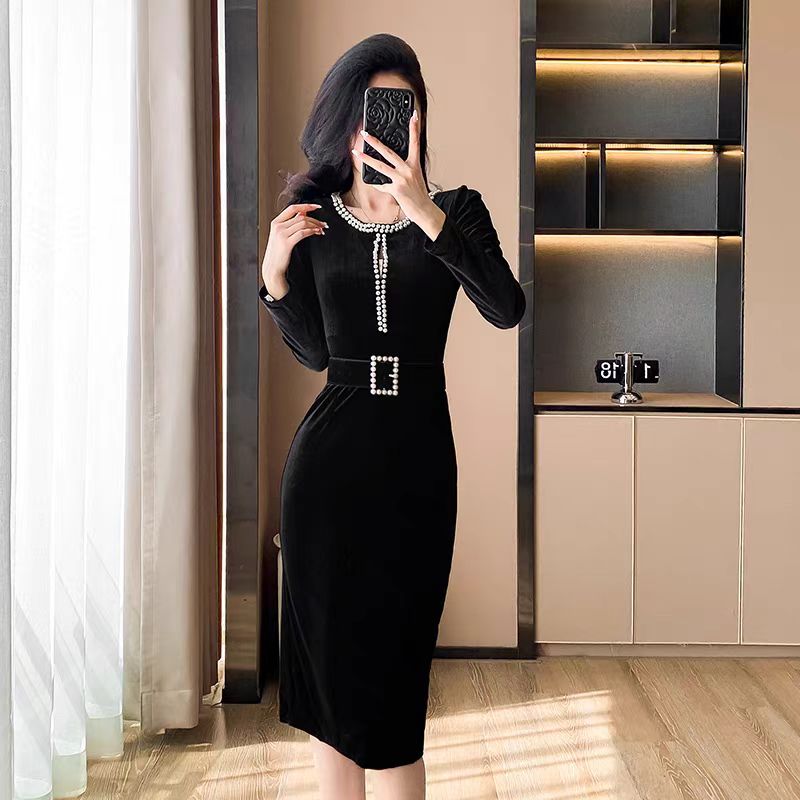 【dress】ビーズ体型カバーワンピースG24523