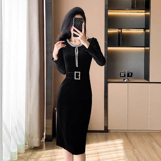 【dress】ビーズ体型カバーワンピースG24523