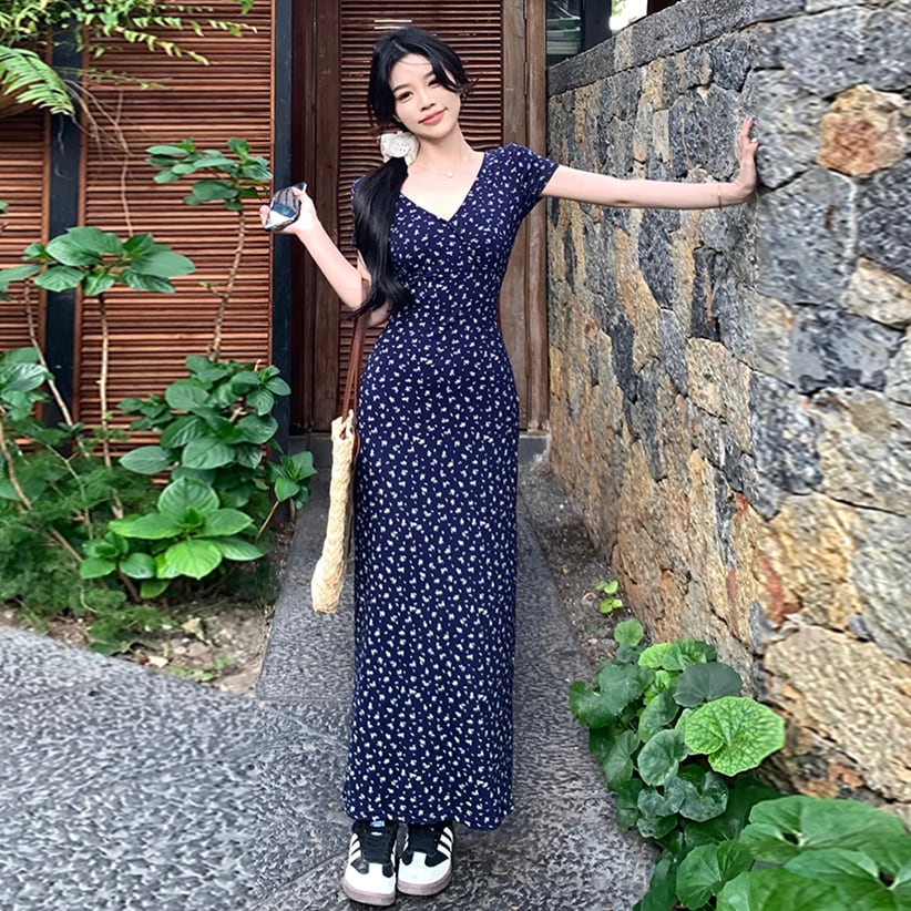 【dress】Vネック花柄ワンピース G21570