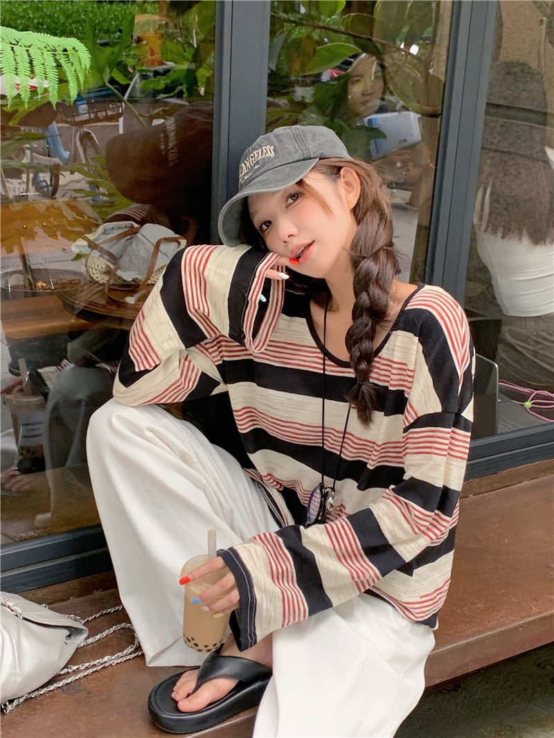 【tops】ボーダー柄長袖Tシャツ　M25169