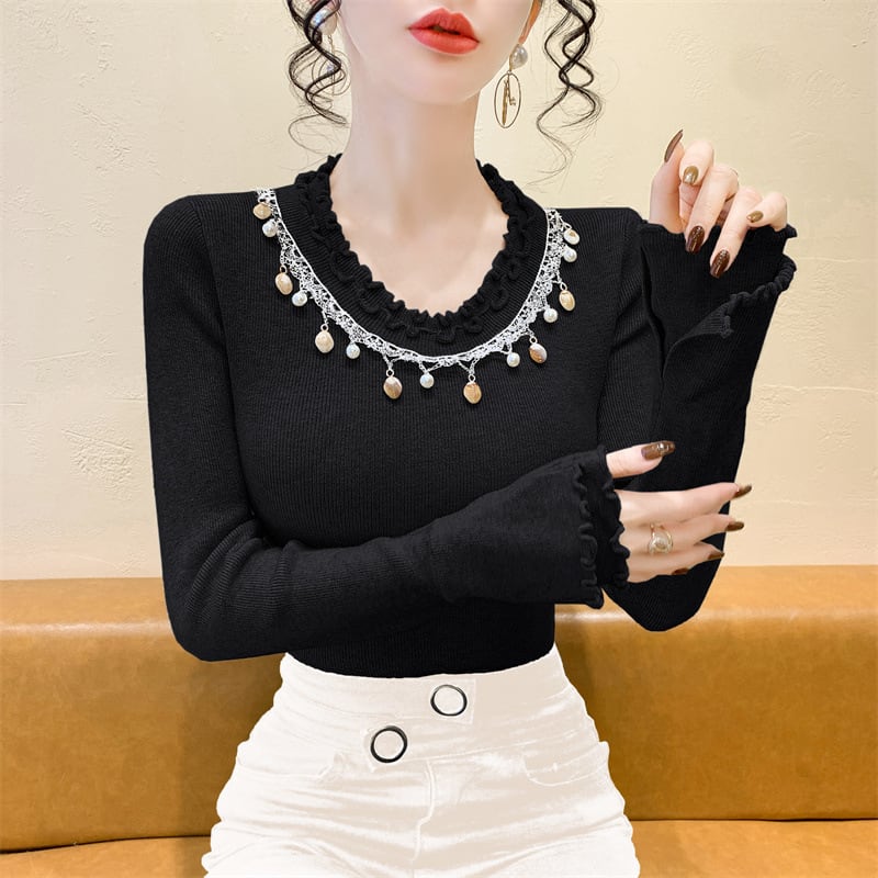 【tops】レース切り替えニットトップス　M28659
