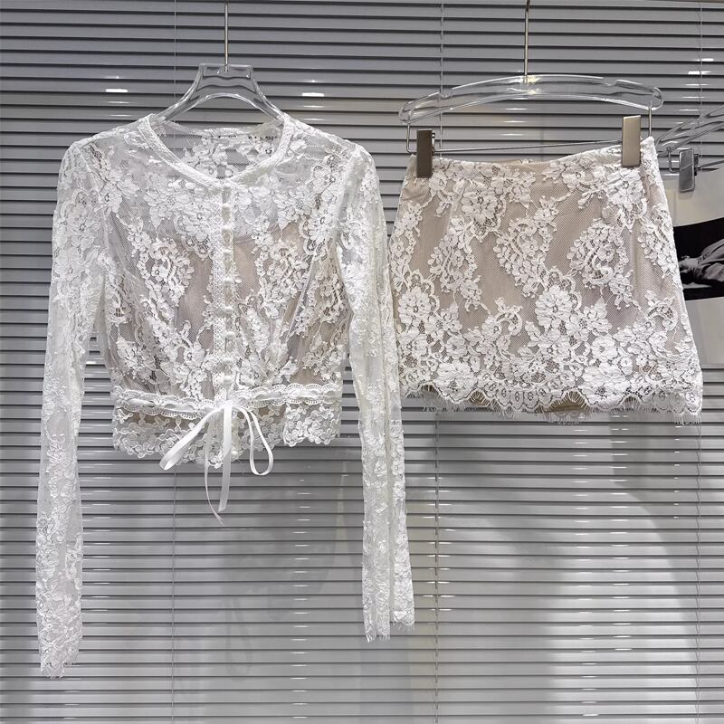 【set】レーストップス×ミニスカートセット Q7747