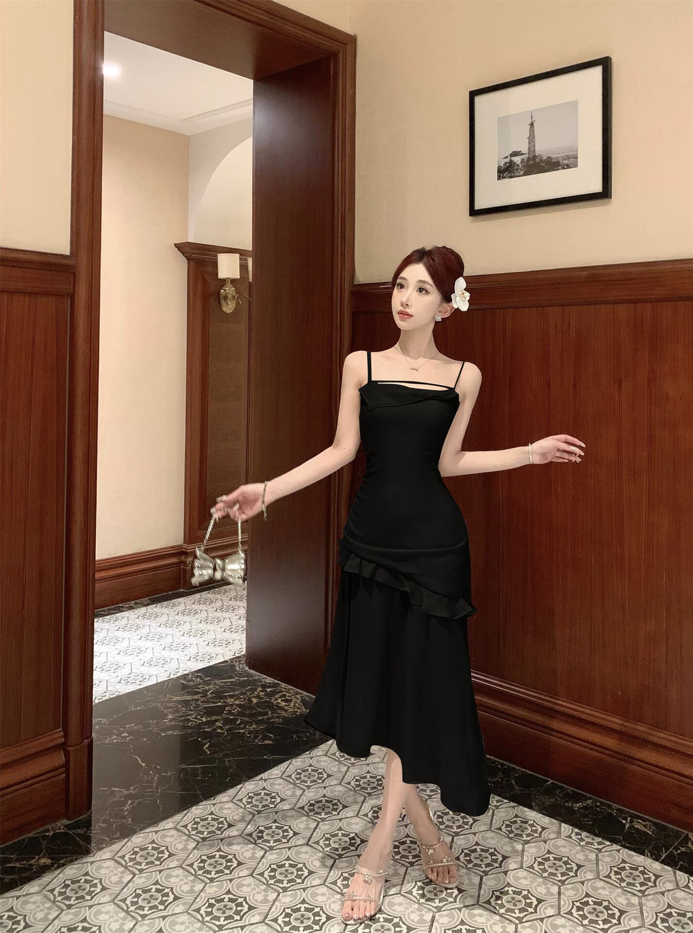 【dress】フリルスリットキャミワンピースG21364