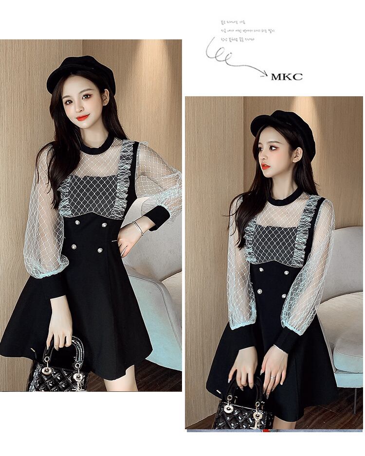 【dress】エレガント!気質満点レトロ切り替え長袖体型カバー着痩せ春フランス風ワンピース G5325