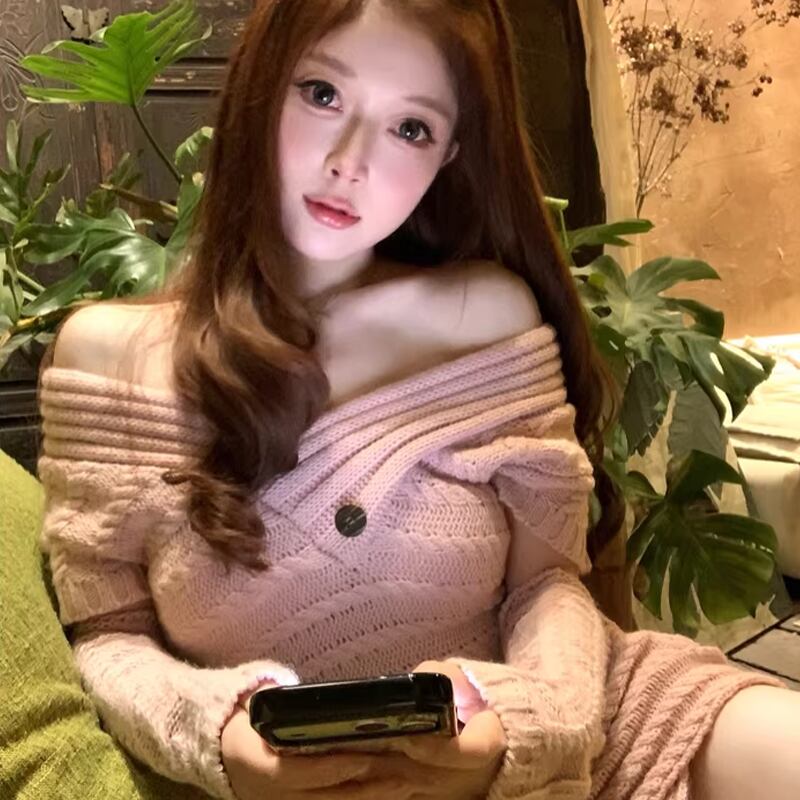【dress】オフショルダーニットワンピース Q7816