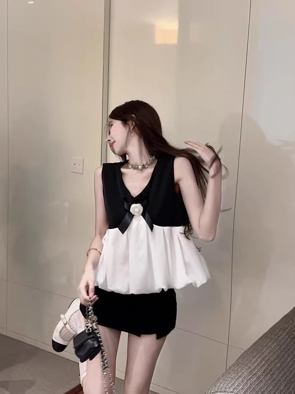 【tops】VネックペプラムタンクトップF7085