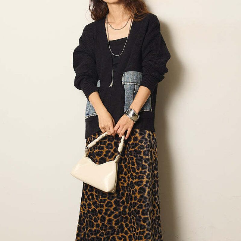【outer】デニムドッキングニットカーディガン Q7036