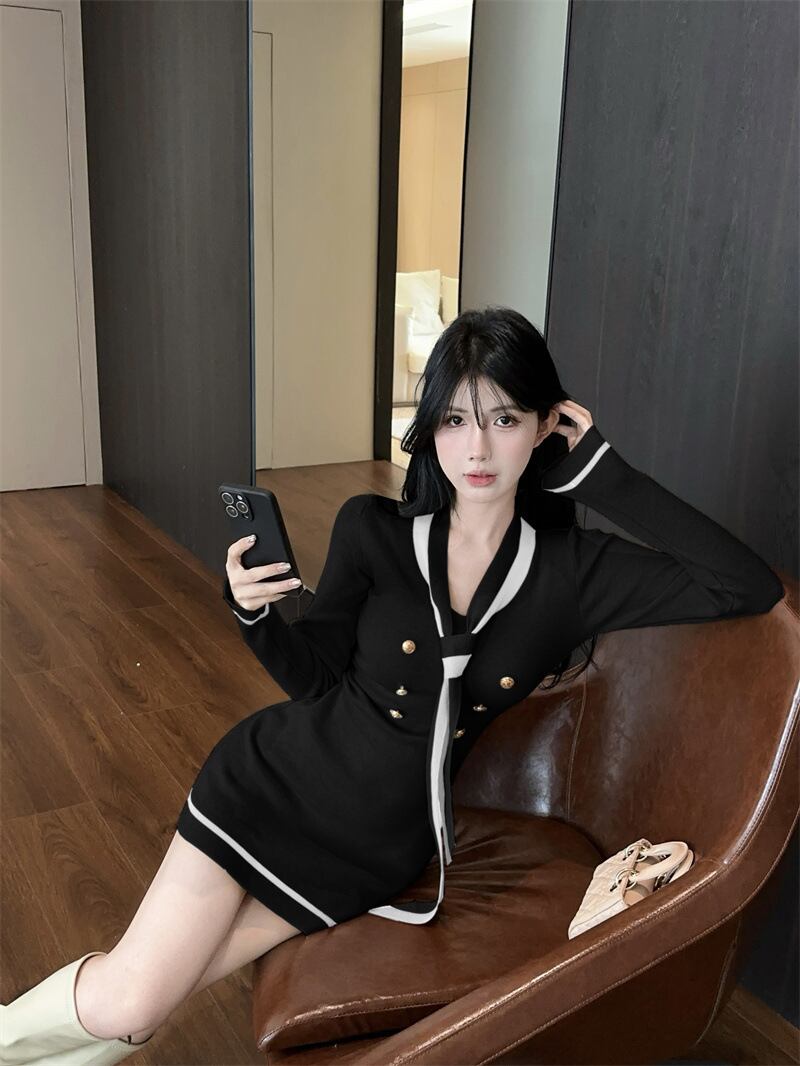 【dress】Vネックニットワンピース　M27288