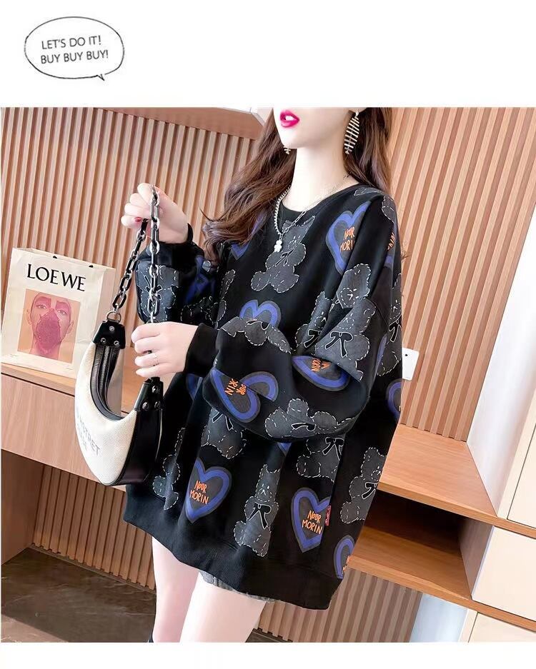 【tops】おすすめ3色裏起毛ラウンドネック長袖秋冬新作動物柄ハート柄配色厚手着回しパーカーF1333