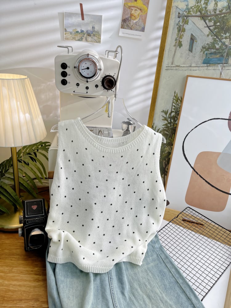 【tops】ノースリーブドット柄トップス　M24555