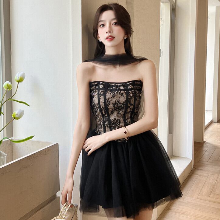 【dress】レース切り替えチュールワンピース　M29849