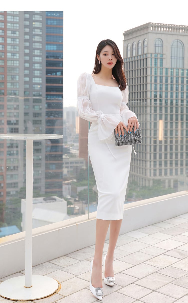 【set】フレアスリーブトップス+タイトスカート２点セットF7088