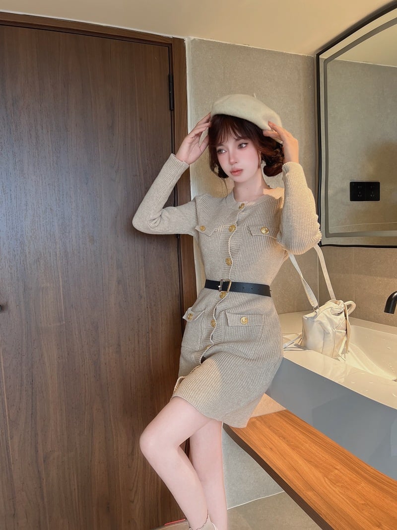 【dress】ボタンデザインニットワンピース　M27419