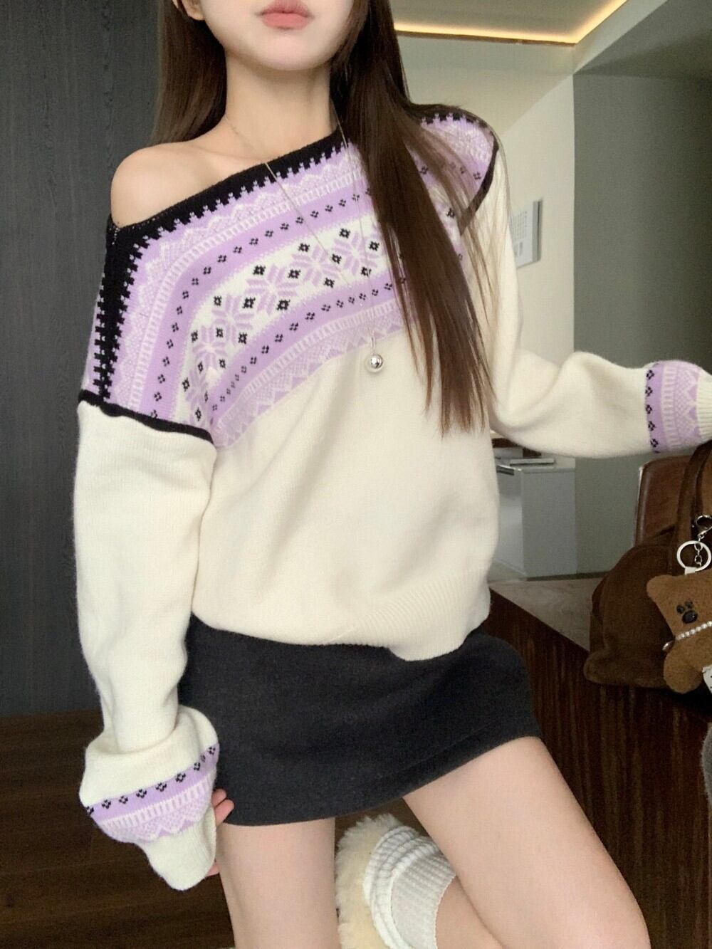 【tops】ジャカードニットセーター　M28843