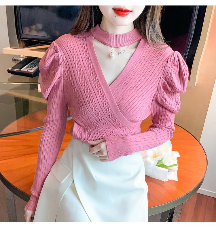 【tops】パフスリーブニットトップス　M18687