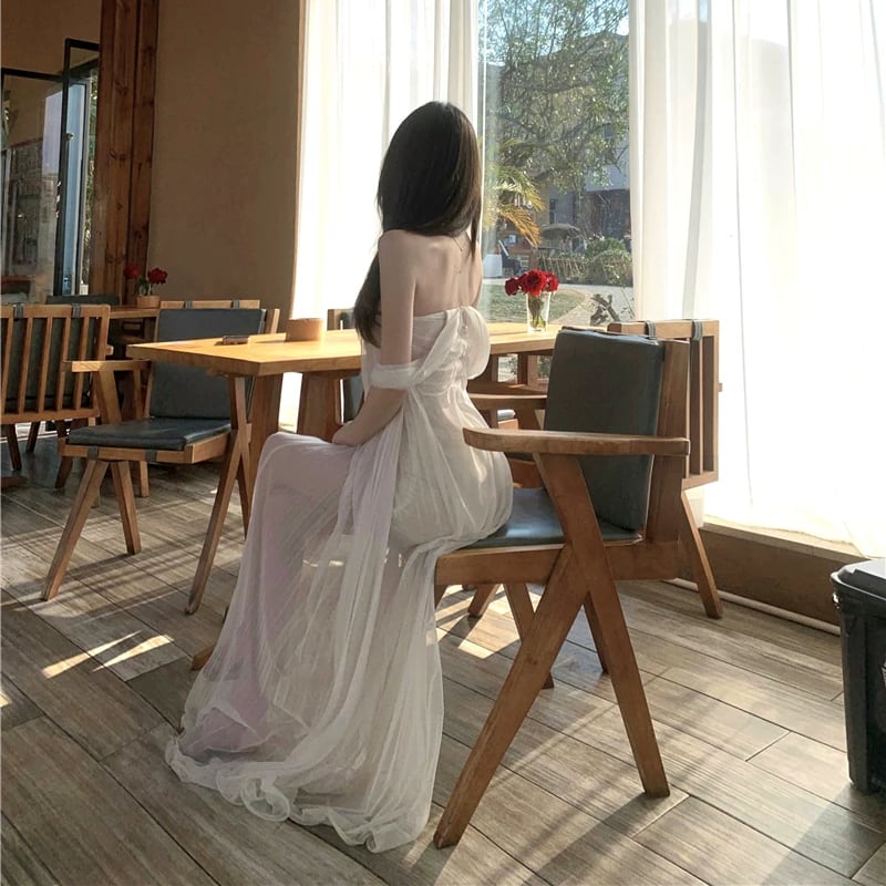 【dress】スカーフ付きシアーチュールチューブワンピース Q8511