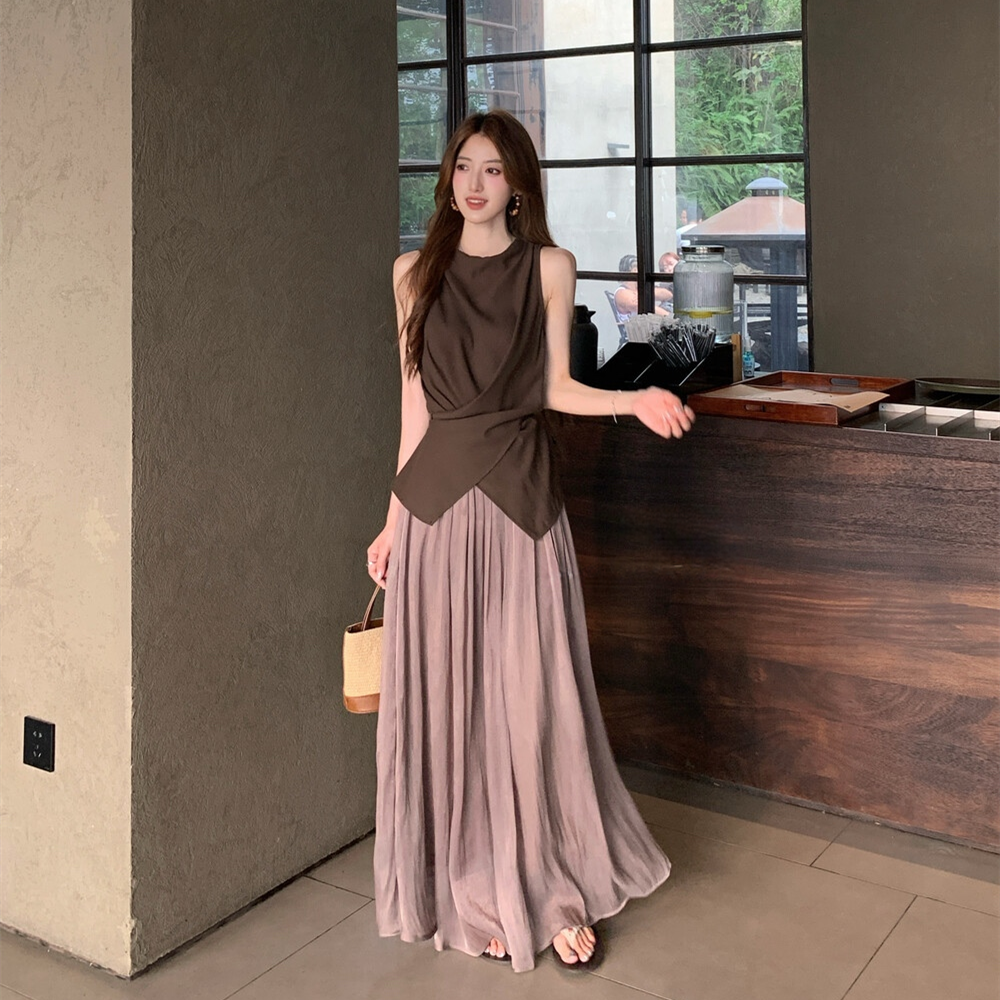 【set】バックリボントップス×ロングスカートセット N3579