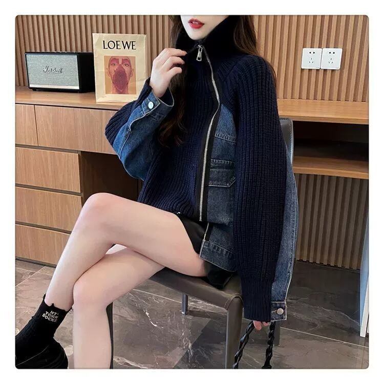 【outer】デニム切り替えニットカーデ　M29333