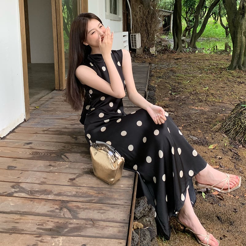 【dress】ノースリーブドット柄ワンピース　M24575