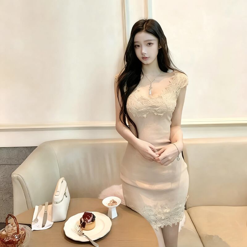 【dress】レースドッキングキャミワンピース Q8000
