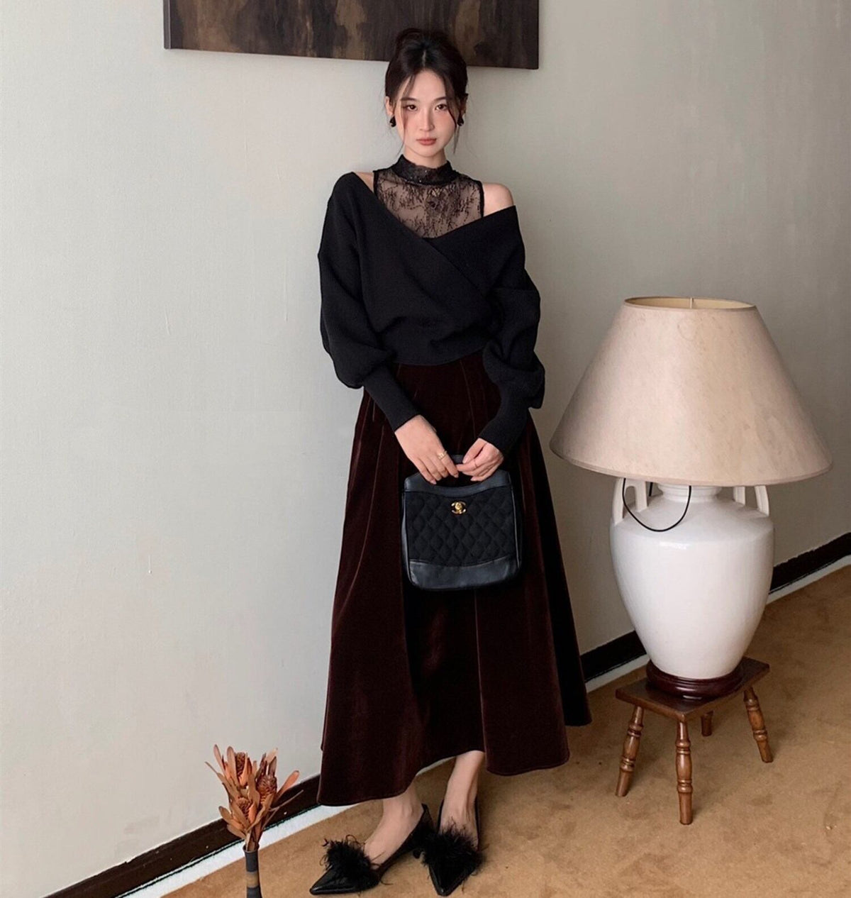 【tops】レースドッキングニットトップス     N2127