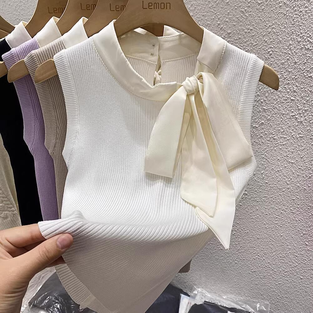 【tops】タイカラーニットタンクトップF7262