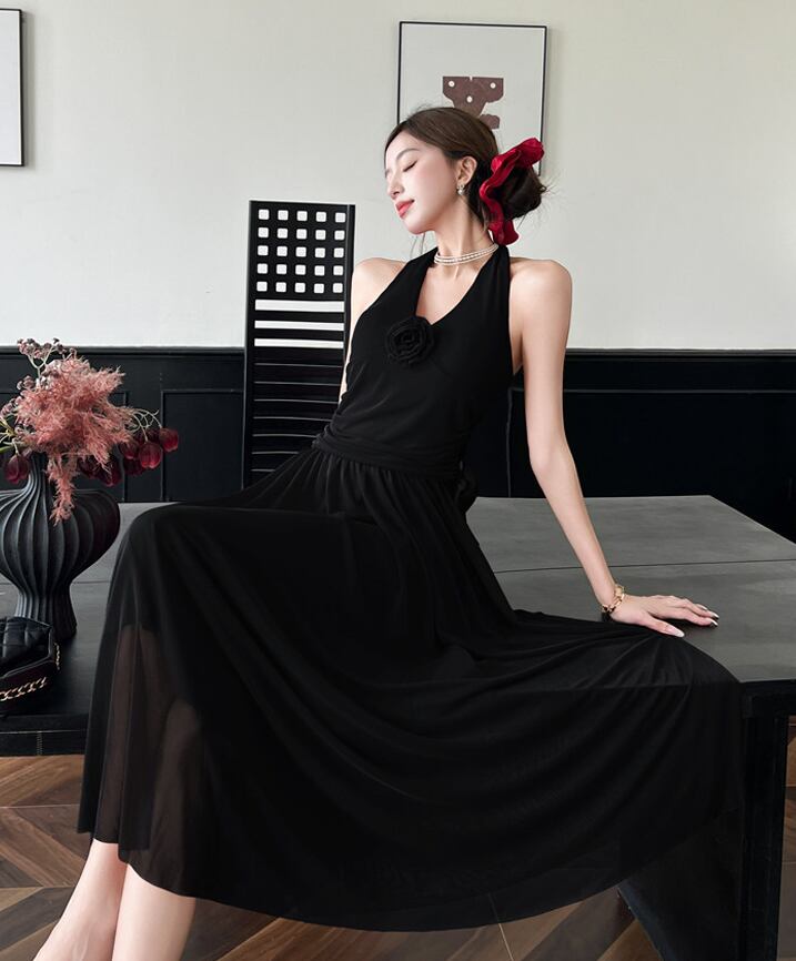 【dress】ノースリーブホルターネックロングワンピース Q8190