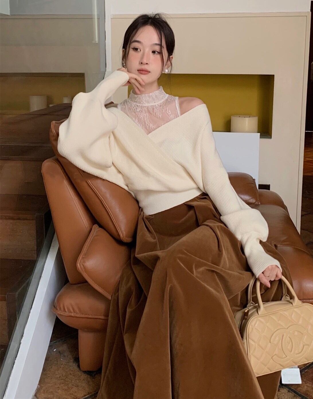 【tops】レースドッキングニットトップス     N2127
