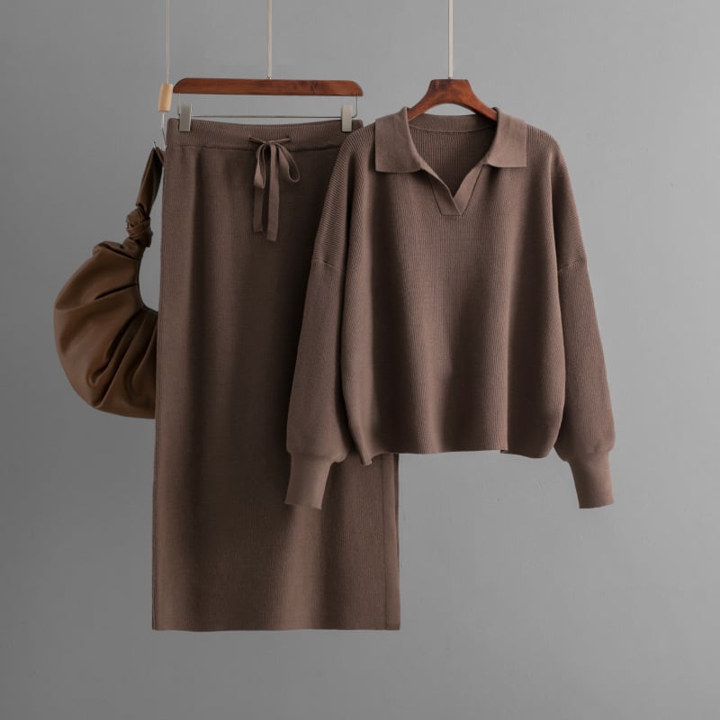 【set】POLOネックニットセーター+スカートセット　M27333