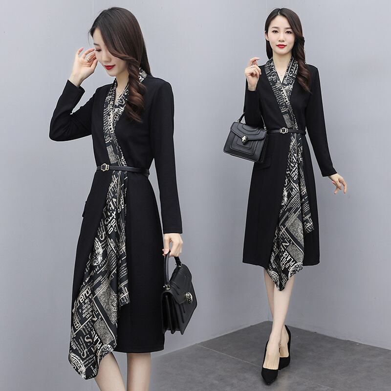 【dress】エレガントファッション気質満点春Vネック切り替えワンピース G2038