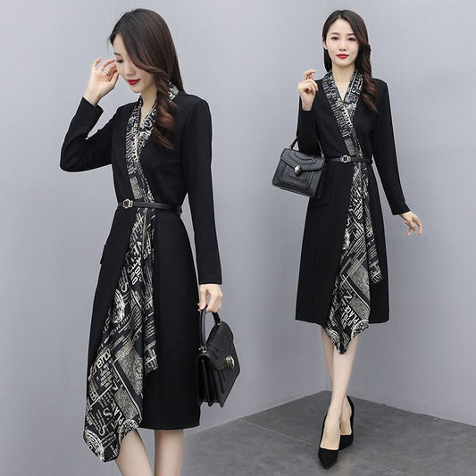 【dress】エレガントファッション気質満点春Vネック切り替えワンピース G2038