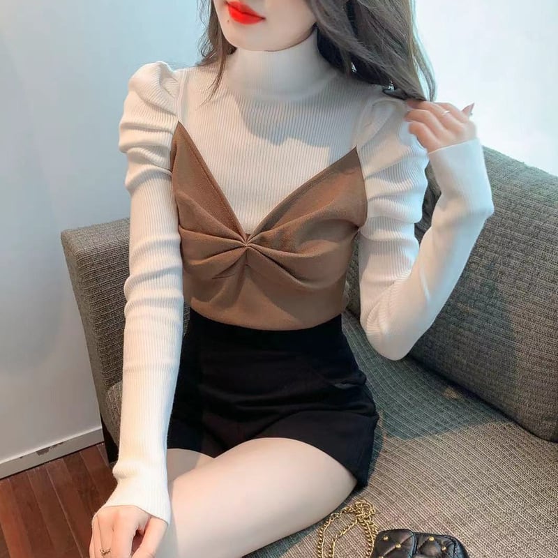 【tops】切り替えニットトップス　M26141