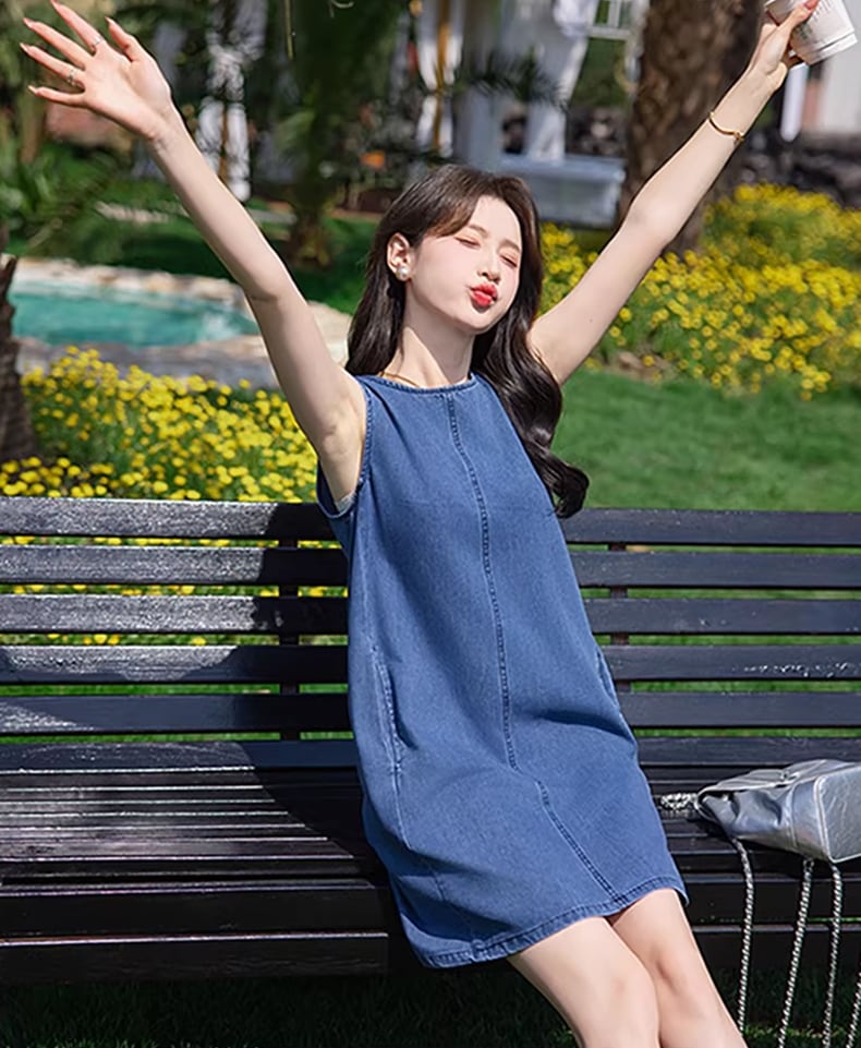 【dress】ノースリーブデニムワンピース Q8420