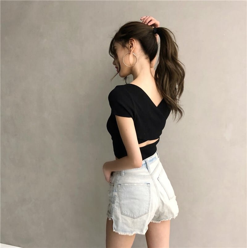 【tops】お値段以上！Vネック半袖ファッション無地着回しTシャツ