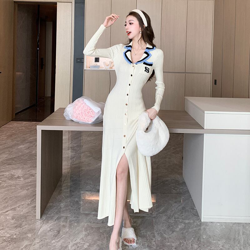 【dress】スリットニットワンピース　M28867