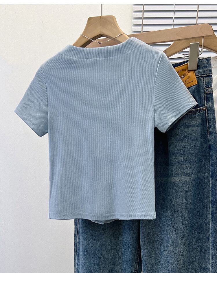 【tops】パールボタンVネックTシャツG21041