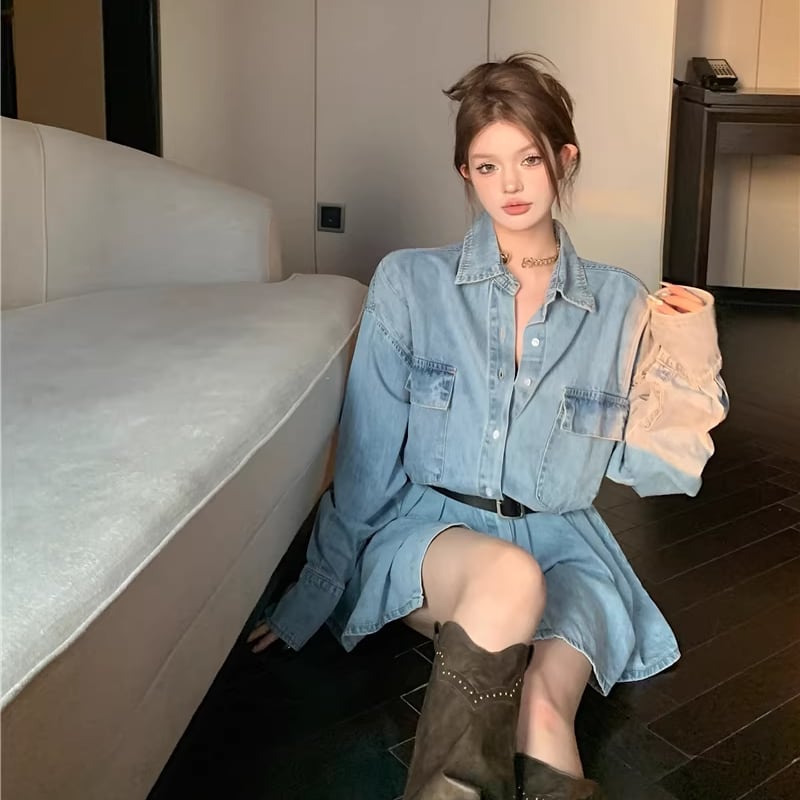 【dress】Aラインデニムワンピース Q8179