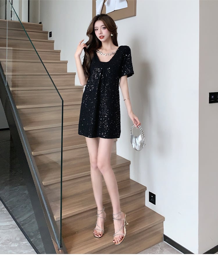 【dress】Vネックスパンコールワンピース G21106