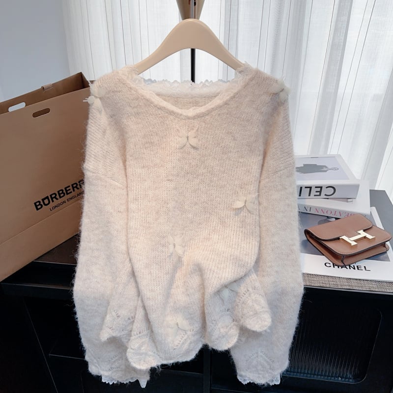 【tops】レース切り替えニットセーター　M28244