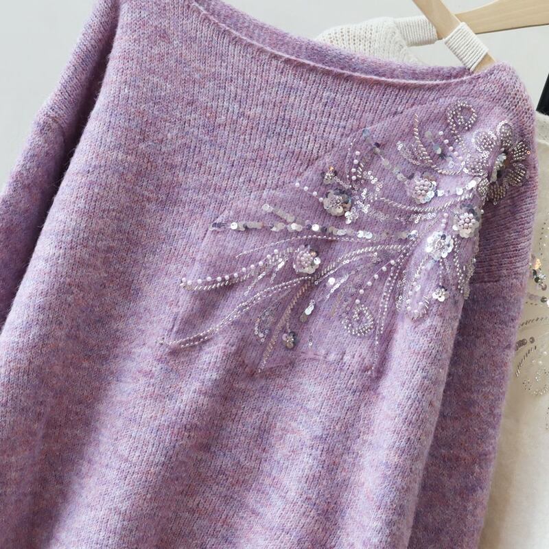 【tops】スパンコール付きニットトップス Q7194