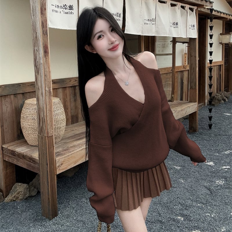 【tops】クロスネックニットトップス Q7109
