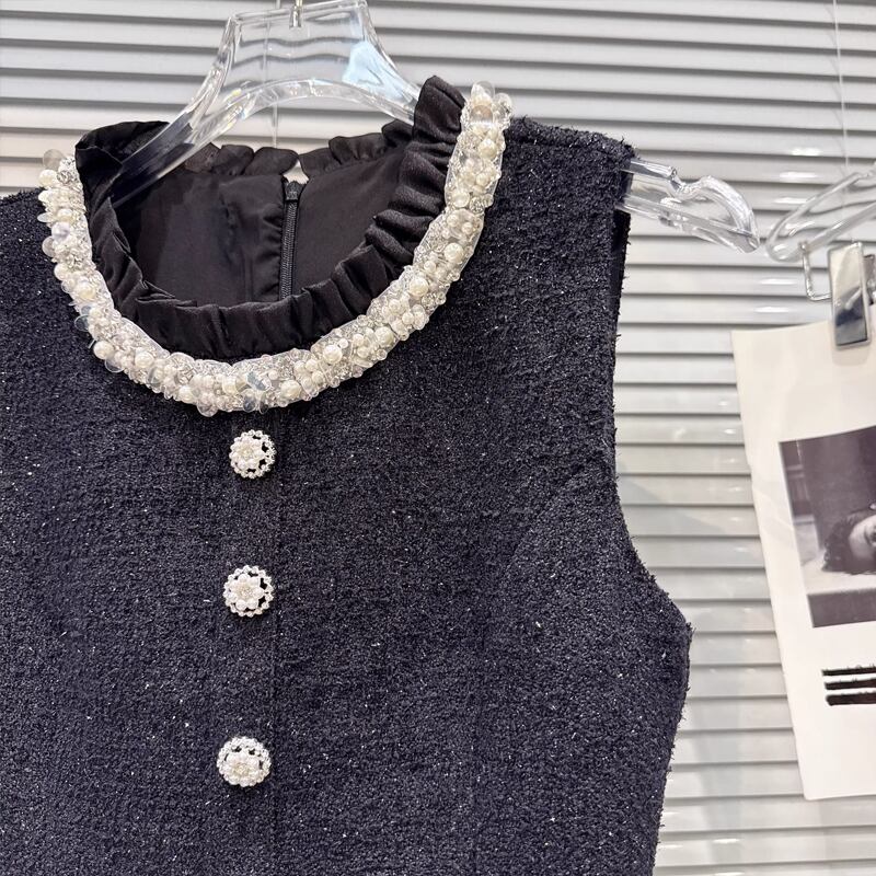 【dress】ツイードレース付きベストワンピース Q7891