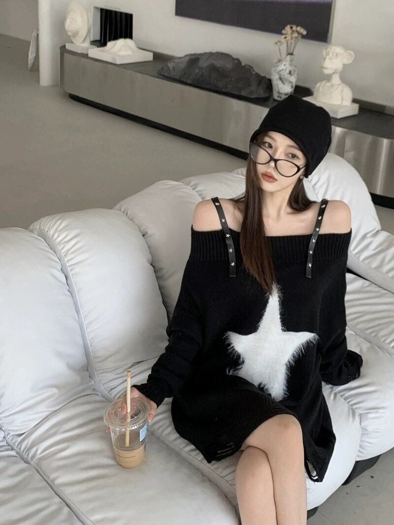 【dress】オフショルダーニットワンピース 　N2154